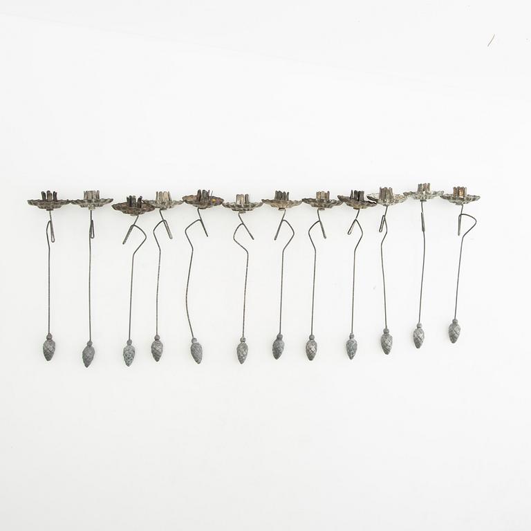 Candelabras and Christmas tree candle holders as well as Christmas tree decorations 22 pcs 20th century.