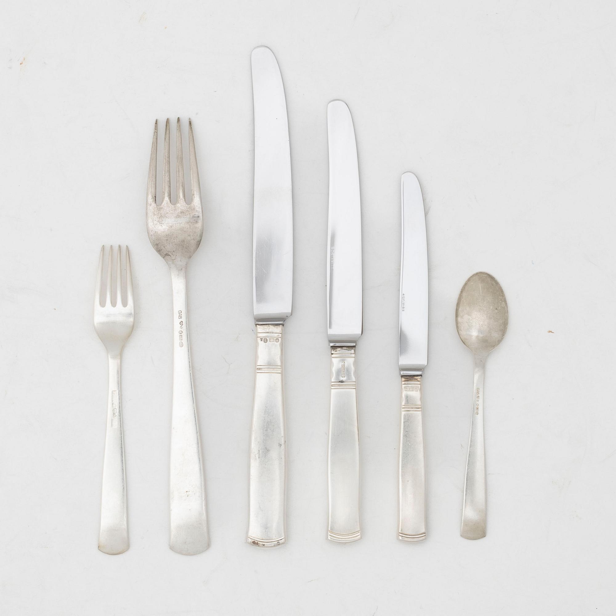 Jacob Ängman, a silver cutlery, model "Rosenholm", GAB, Stockholm and Eskilstuna, some 1952 (30 pieces).