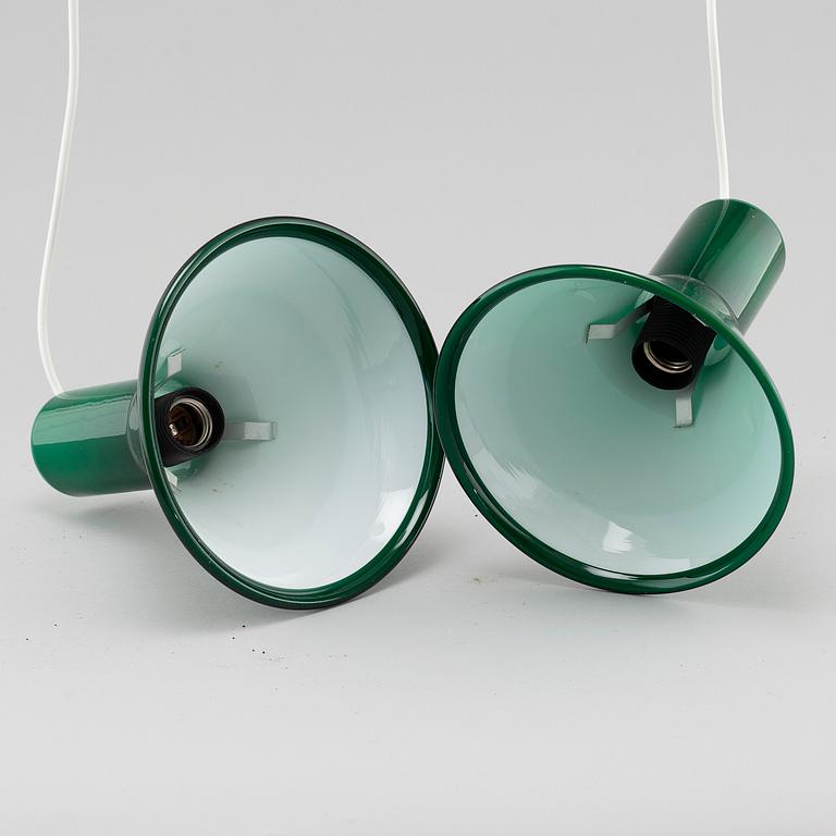 A pair of ceiling lamps by Holmegaard, "Mini - P&T Pendel", second half of the 20th century.