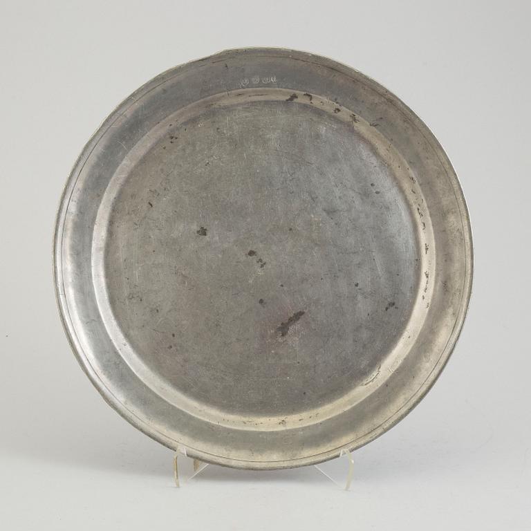 A DISH, pewter, Claes Törnqvist, Gävle 1759.