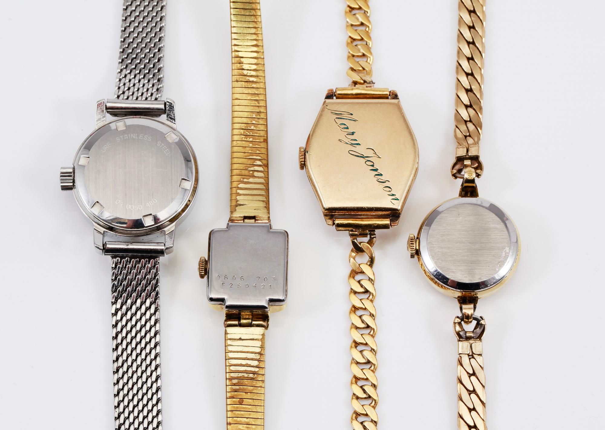 ARMBANDSUR, 4 st, stål och guld på stål, Zenith, Tissot, Certina och Omega, 1900-talets andra hälft.