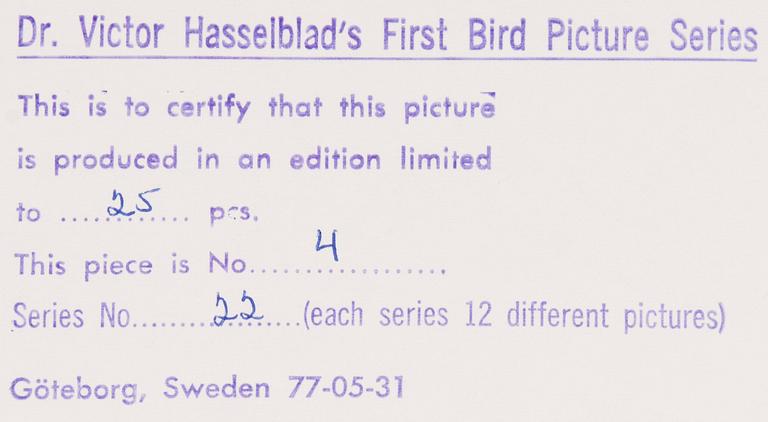 VICTOR HASSELBLAD, fotografier, 12 st, signerade, daterade och numrerade, ur serien nr 22.