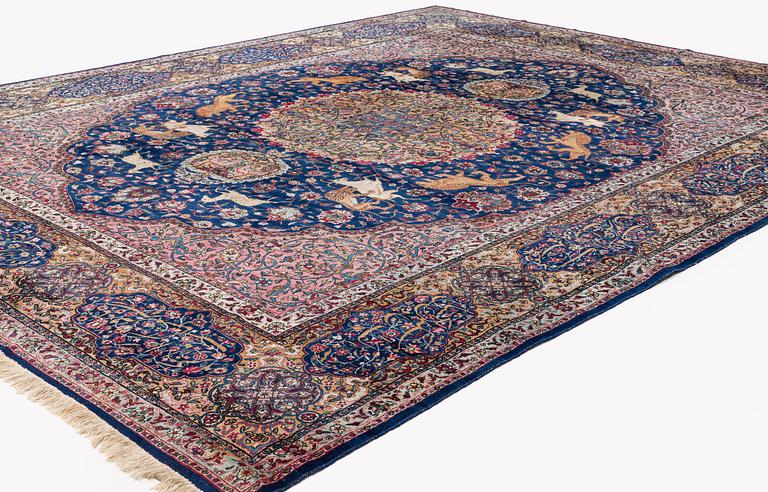 An antique pictoral Yazd carpet, central Persia, c. 505 x 390 cm.