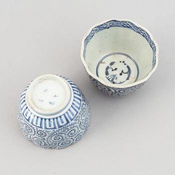 A group of 13 (11+2) blue and white bowls and dishes, Ming, Qing and, Japan, also  20th century.