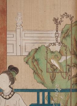 Tang Yin After, A lady of the court doing her 'morning toilette' attended by her servants.