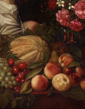 Sophie Adlersparre, Still life with flowers, fruits and a child.