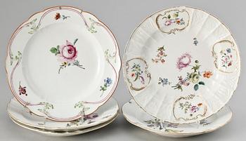 TALLRIKAR, 5 st, porslin, Meissen, 1700-tal.