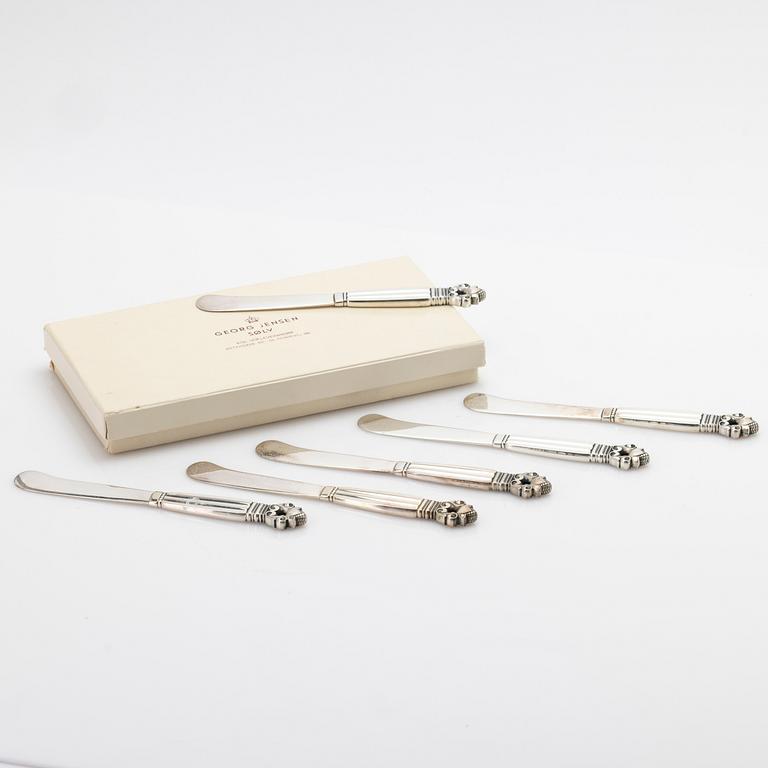 Johan Rohde, Butter knives, 6, sterling silver, “Konge” / “Acorn”, Georg Jensen, Denmark, after 1945.