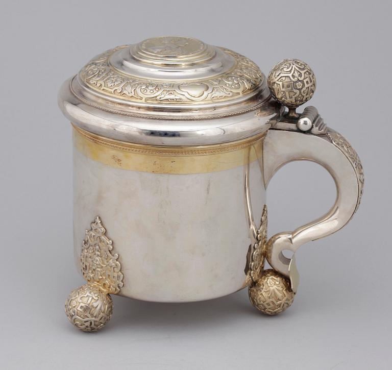DRYCKESKANNA, silver, barockstil, Möllenborg, Stockholm 1907. Vikt ca  1200 gram.