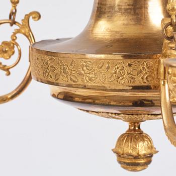 A Swedish Empire three-light hanging-lamp, first part of the 19th century.