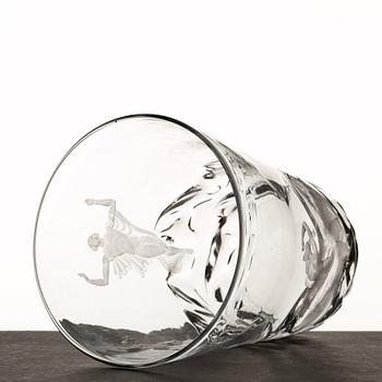 Vicke Lindstrand, "Christ calms the storm" a glass vase, Orrefors, Sweden 1935, model 1385, engraved by Arthur Diessner.