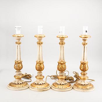 Four mid 20th century wood table lamps by Paoletti, Firenze Italy.