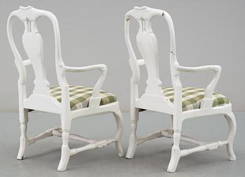 A pair of Swedish Rococo armchairs.