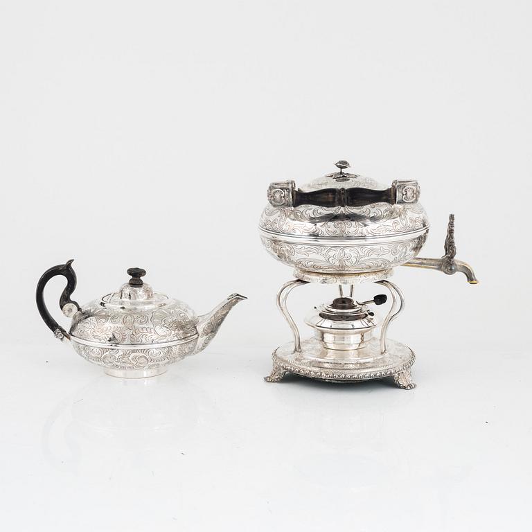 A Silver Plated Samovar and Teapot, Rococo-Revival, second half of the 19th Century.