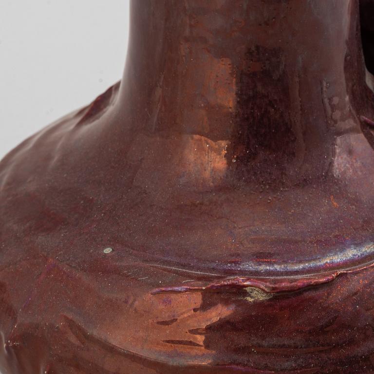 Karl Robert Svensson, a burgundy luster glazed earthenware vase. Art Noveau, Höganäs, Sweden. Early 20th century.