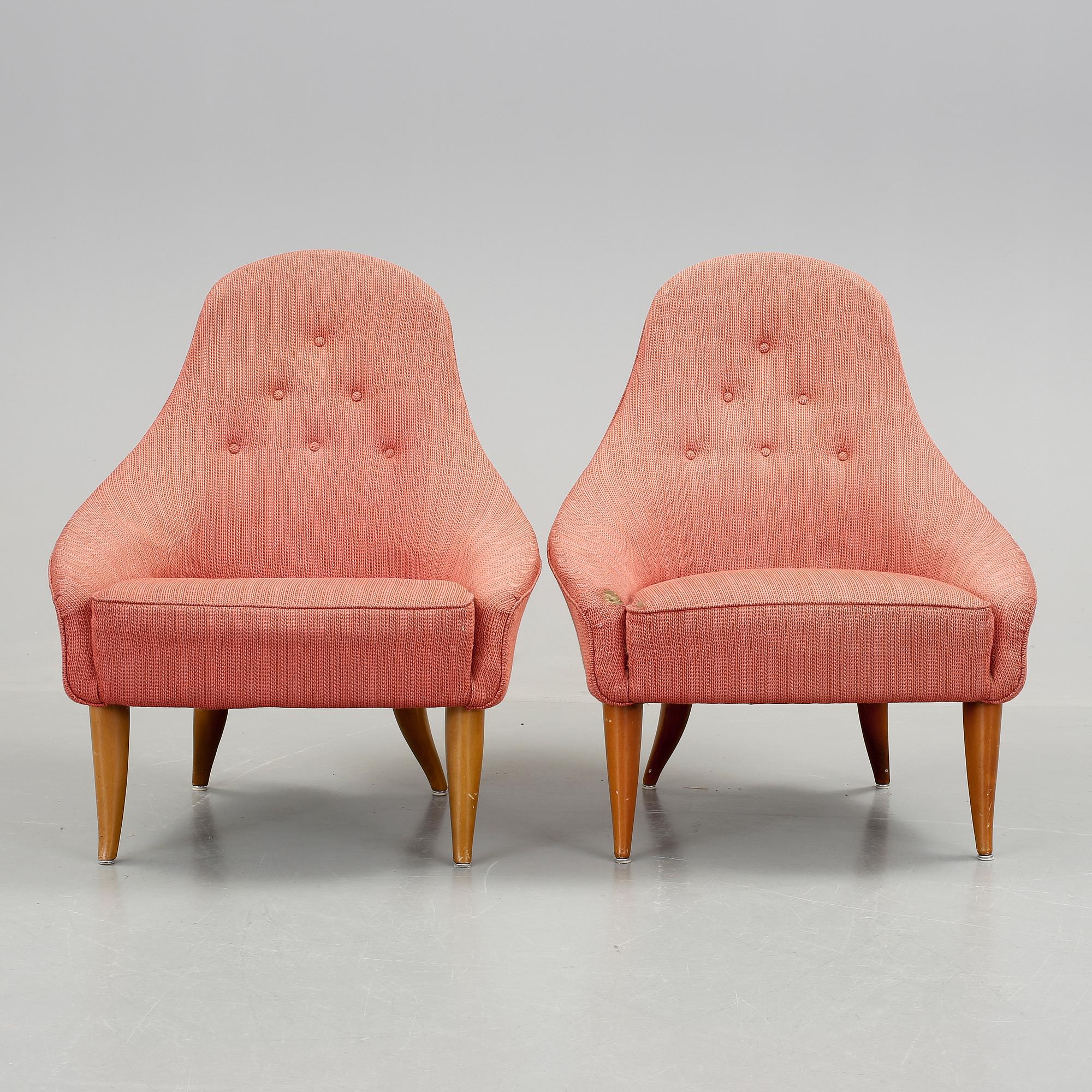 FÅTÖLJER, ett par, "Lilla Eva", ur möbelserien Paradiset, formgiven av Kerstin Hörlin för AB Nordiska Kompaniet NK.