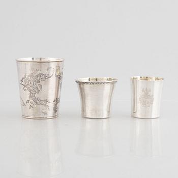 Bägare/supkoppar, 3 st, silver, bl a Johan Abraham Hallard, Stockholm 1807.