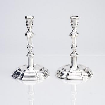 A pair of Swedish 18th century silver candlesticks, marks of Hans Eriksson Nordwall, Stockholm 1727.