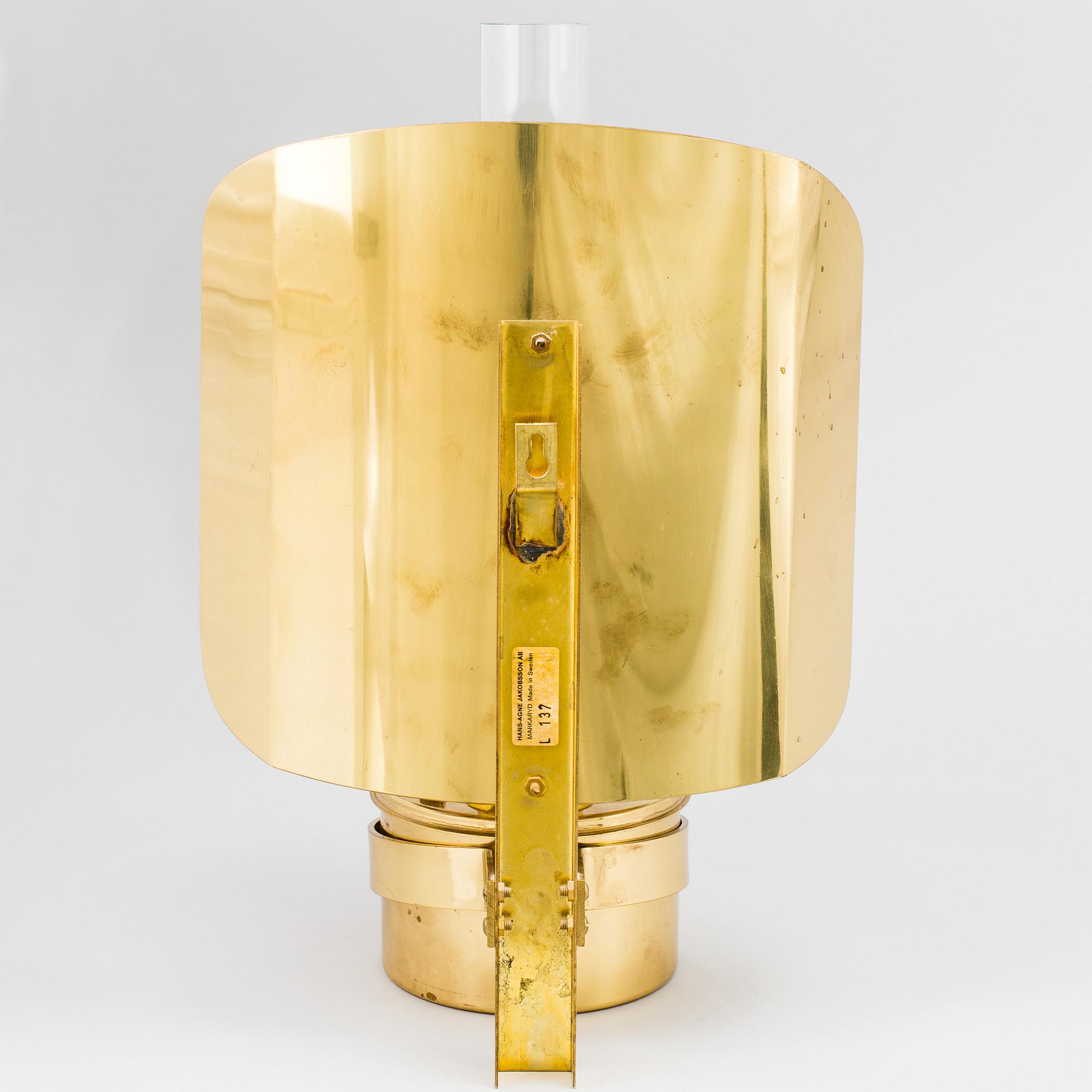 A brass wall light by HANS AGNE JAKOBSSON, Markaryd Sweden.
