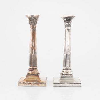 A pair of silver plated candle sticks, early 20th Century.