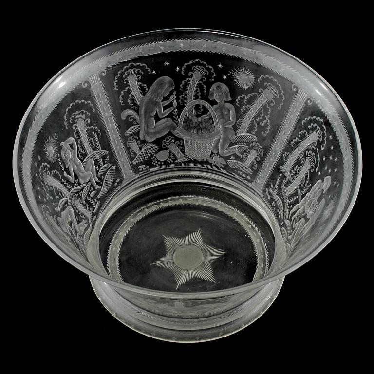 EDWARD HALD, skål, glas, Orrefors, signerad och daterad 1926.