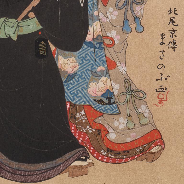 KITAO MASANOBU (1761-1816), efter, color woodblock print, Japan, presumably 20th century.