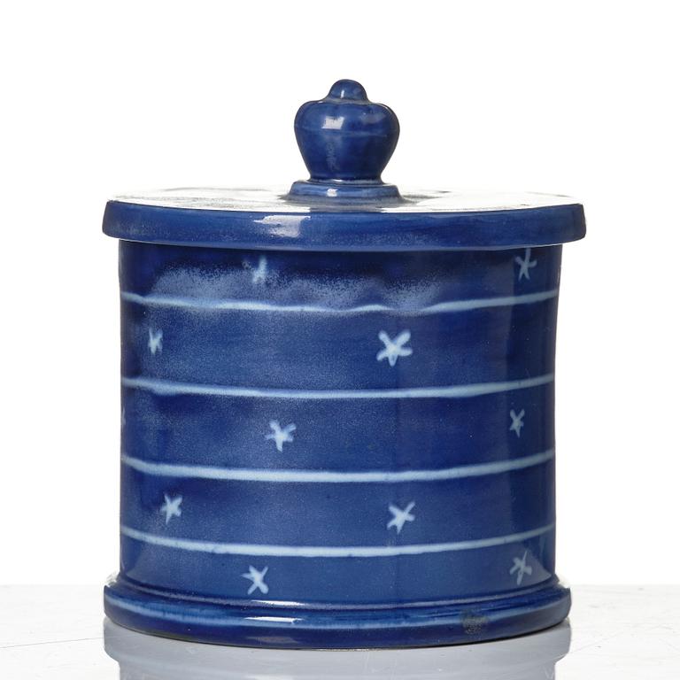 Wilhelm Kåge, two porcelain vases and an earthenware jar with cover, Gustavsberg, Sweden, 1924 and presumably 1930.