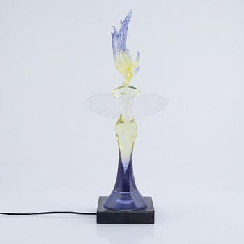 Kjell Engman, a 'Maidenhood Yellow' glass sculpture, signed, limited edition of 100, Kosta Boda.