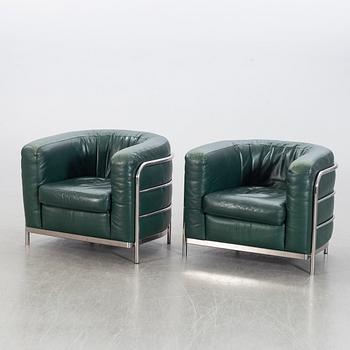 JONATHAN DE PAS, DONATO D URBINO & PAOLO LOMAZOTTI, a pair of leather easy chairs "Onda" Zanotta.