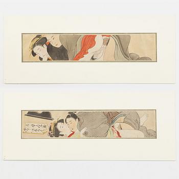 A set of 11 Shunga paintings by a Japanese artist, Meiji period (1868-1912).