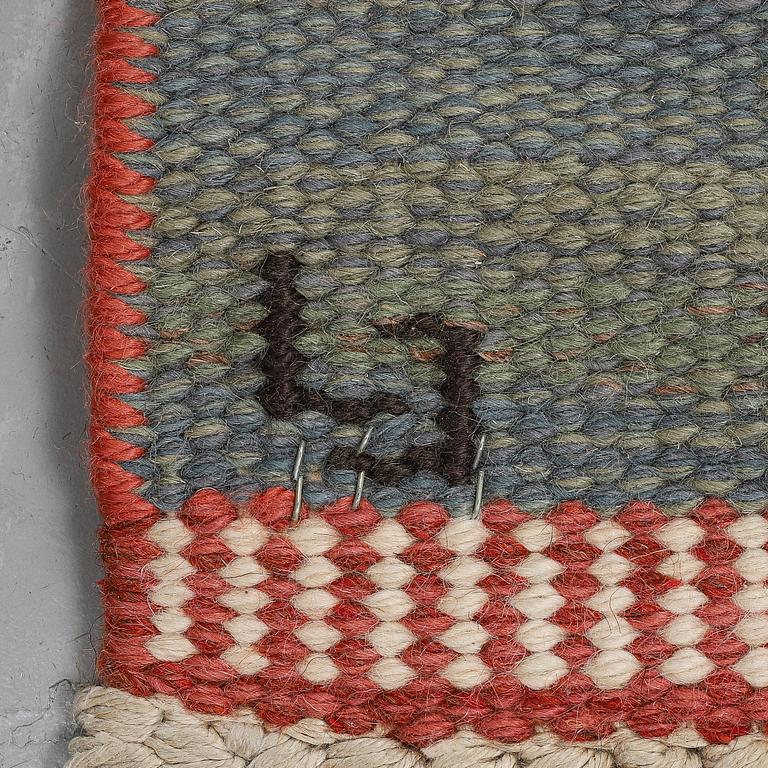MATTO, flat weave, ca 313 x 200,5 cm, signed L J (probably  Lilian Johanesson).