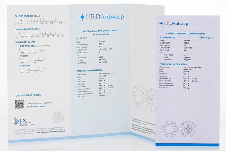 Örhängen, 14K vitguld med briljantslipade diamanter. Medföljande HRD sertifikat.