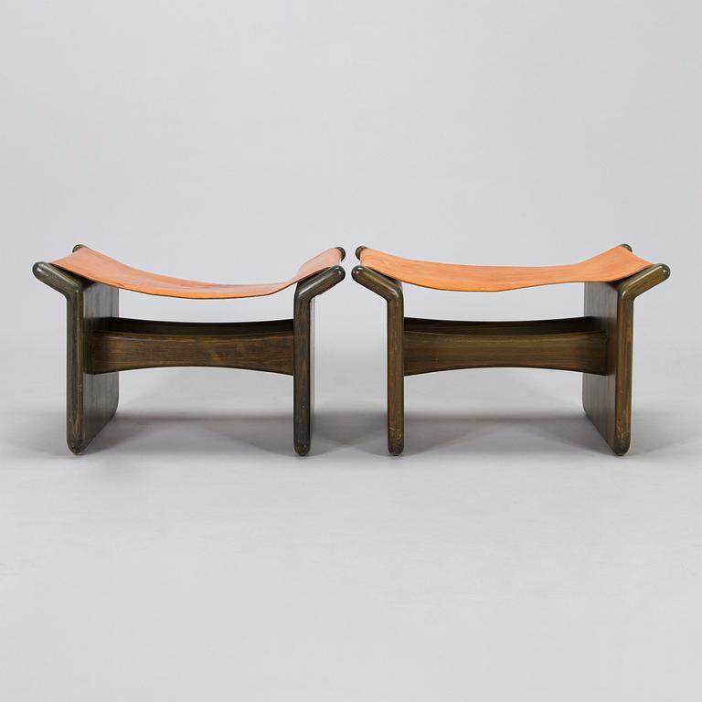 Tapio Wirkkala, a pair of stools made to order  for the Finnish Glass Museum manufactured by  Reino Huotari 1981.