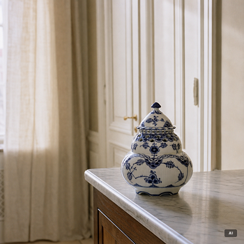 Royal Copenhagen, A 'Blue Fluted' full lace porcelain potpurri urn with cover, model 1/1186, Denmark, 1889-1922.