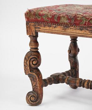 A pair of Swedish carved Baroque stools, circa 1700.