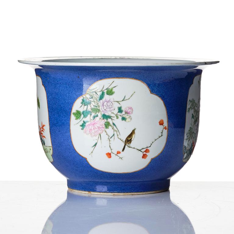 A famille rose and powder blue flower pot, early 20th Century with Hongxian mark (Yuan Shikai) 1915-16.