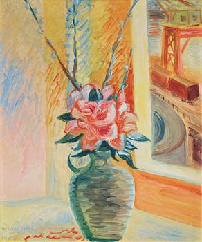 743. Sigrid Hjertén, Still life with flowers and window view.