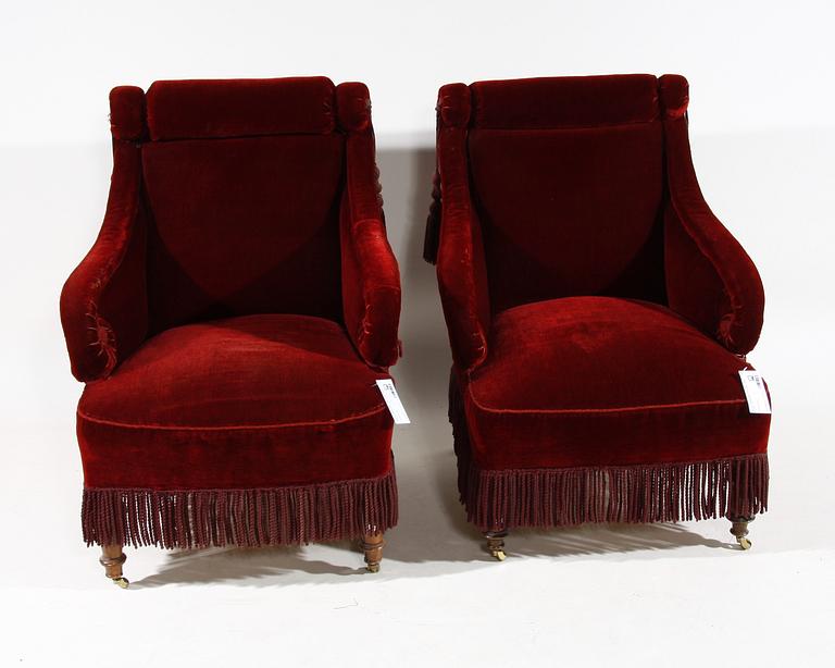 FÅTÖLJER, ett par, sent 1800-tal.