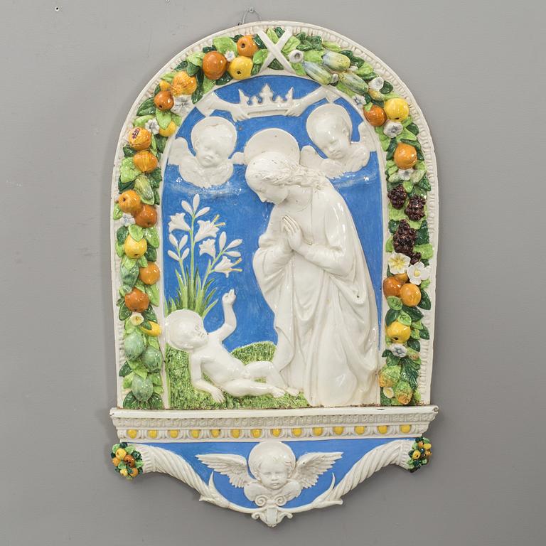 ANDREA DELLA ROBBIA, efter, väggrelief, majolika, Italien, 1800-tal.