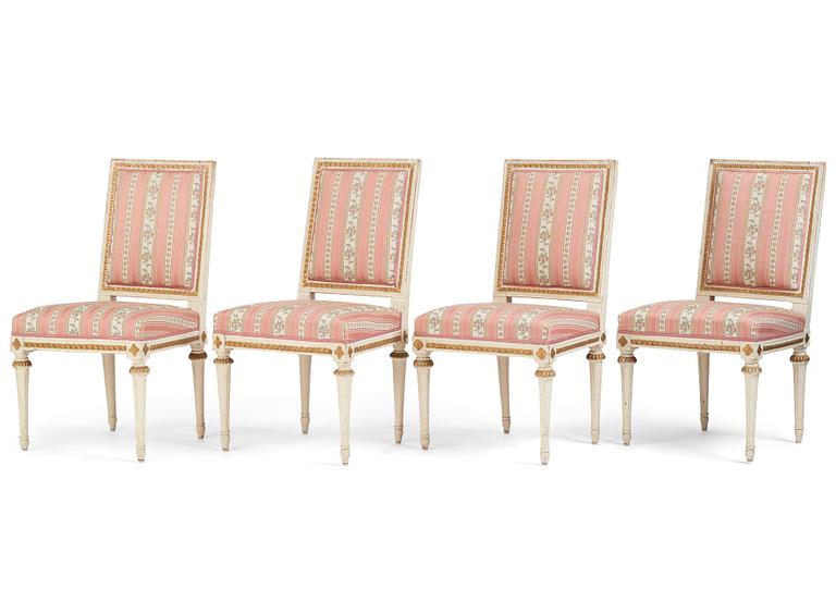 A set of four Gustavian chairs by E. Öhrmark (master in Stockholm 1777-1813).