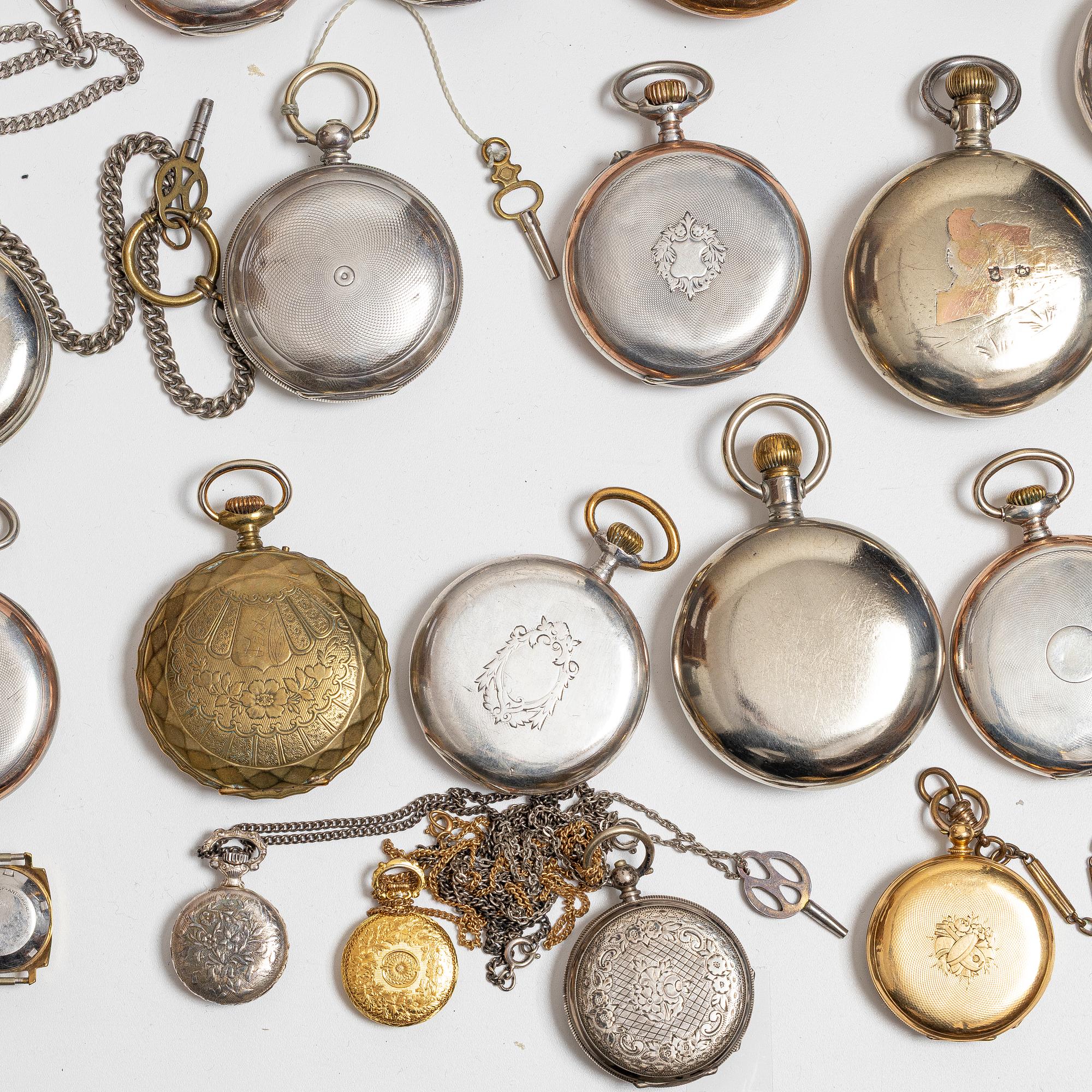 Collection of pocket watches, 63 pieces, "No reserve", various materials.