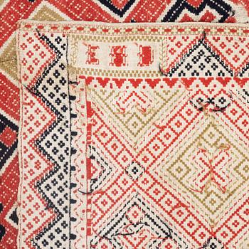 A bed cover, flat weave, c. 167 x 125 cm, Western Scania, signed EMD, early 19th century.