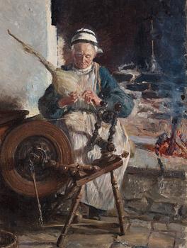 Gerda Roosval-Kallstenius, At the spinning wheel.