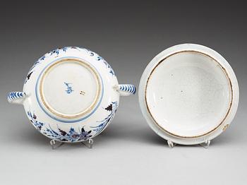 A Swedish Rörstrand faience tureen with cover, 18th Century.