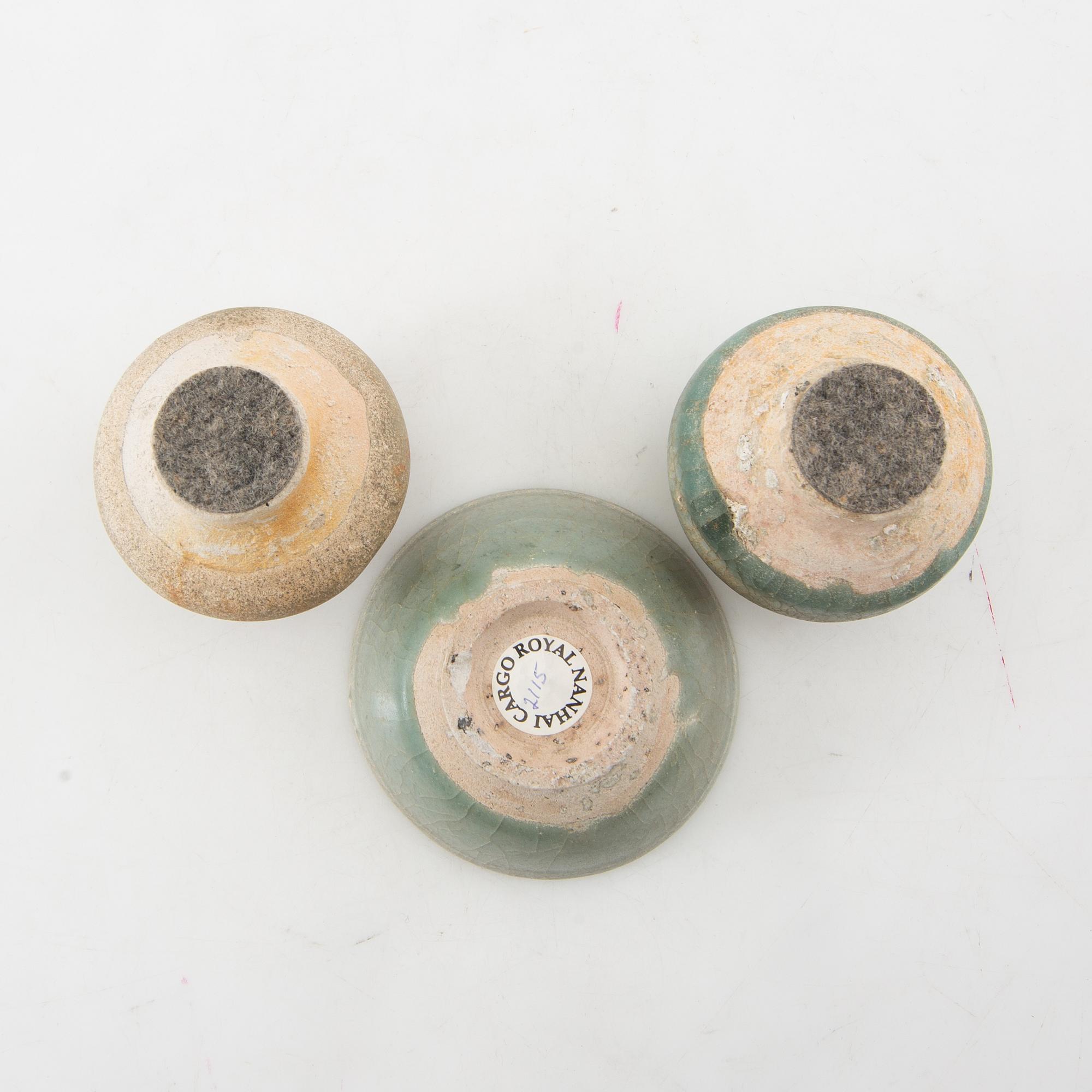 A group of three celadon glazed vessels, Sawankhalok, Thailand, 15th/16th century.