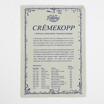 Crèmekoppar med lock och fat, 12 st, porslin, Rörstrand, 1900-talets andra hälft.