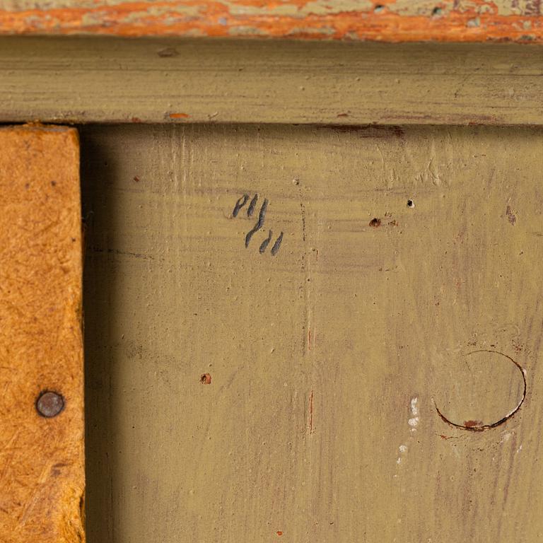 Richard Johansson, object/installation in a wooden cupboard, drawing, painting and mixed media, signed.