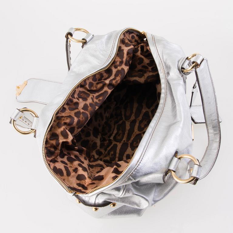 DOLCE & GABBANA Silver Leather Satchel Bag.