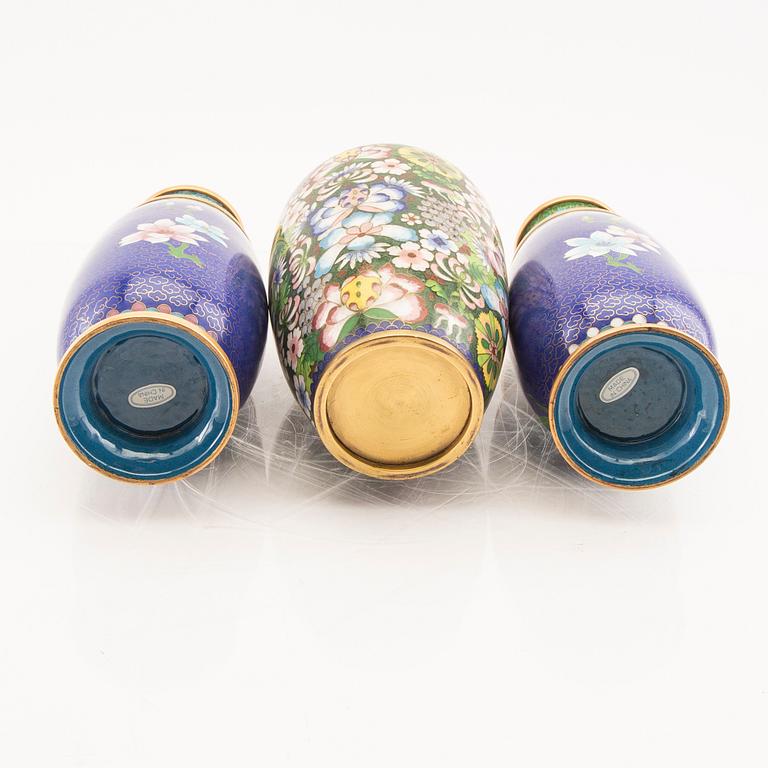 A set of three Chinese enameled vases 20th century.