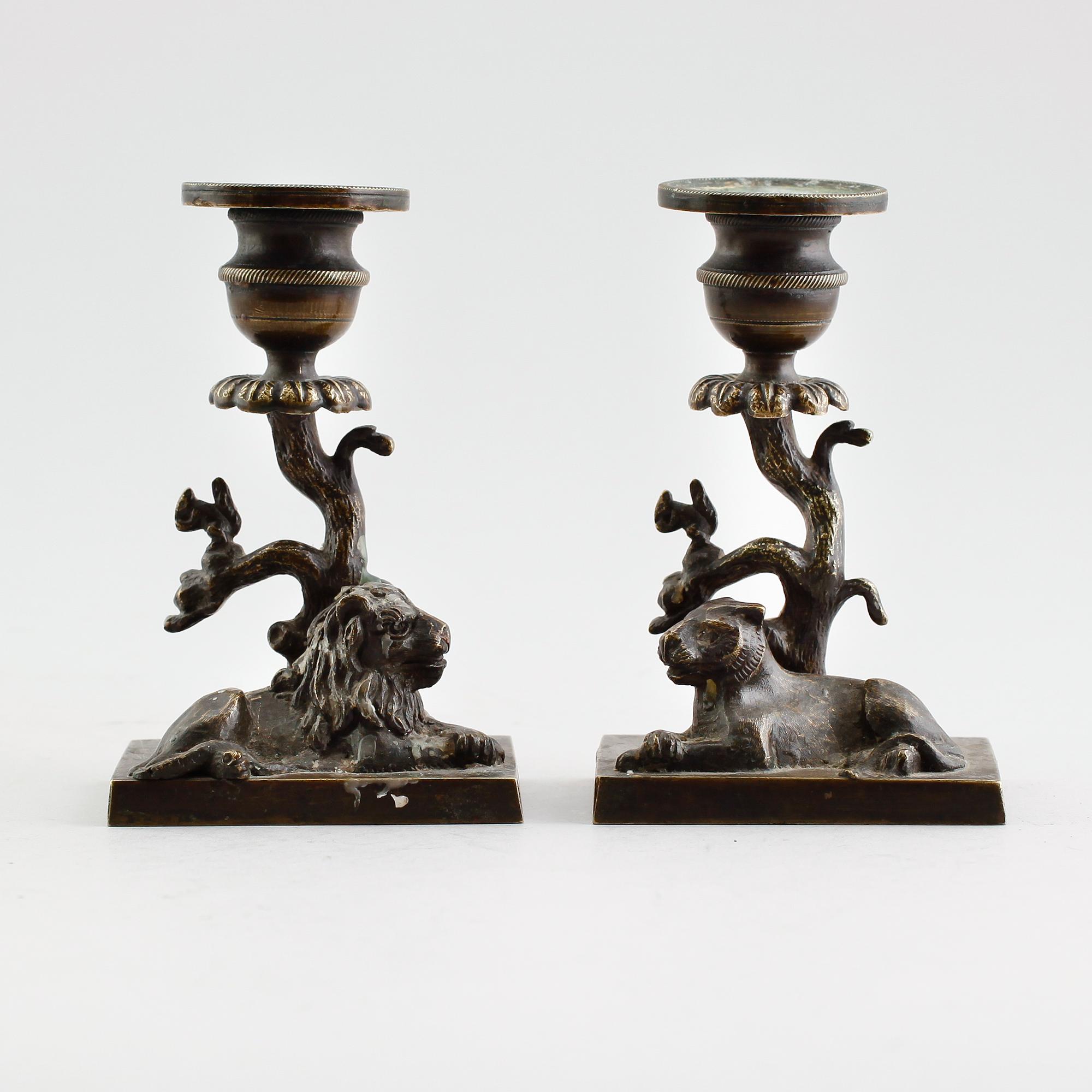 LJUSSTAKAR, 1 par, brons, empire, tidigt 1800-tal.